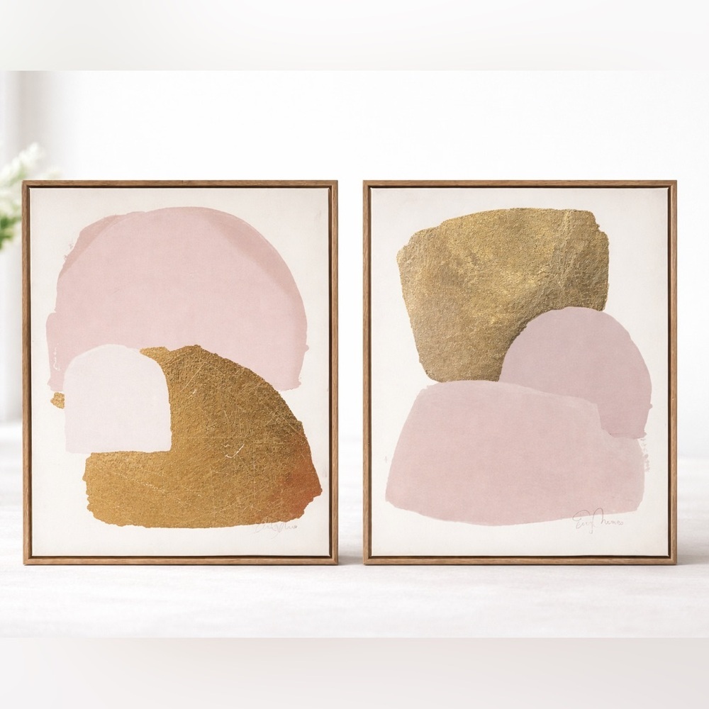 ✨ Threshold Set of 2 Pink Gold Abstract Framed Wall Art ✨